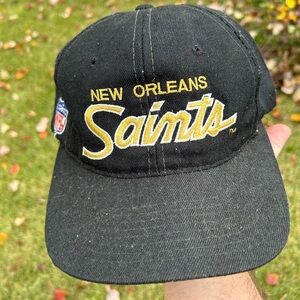 Vintage New Orleans Saints Sports Specialties snapback hat script black dome